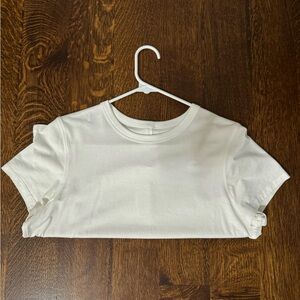 Cropped white lulu shirt